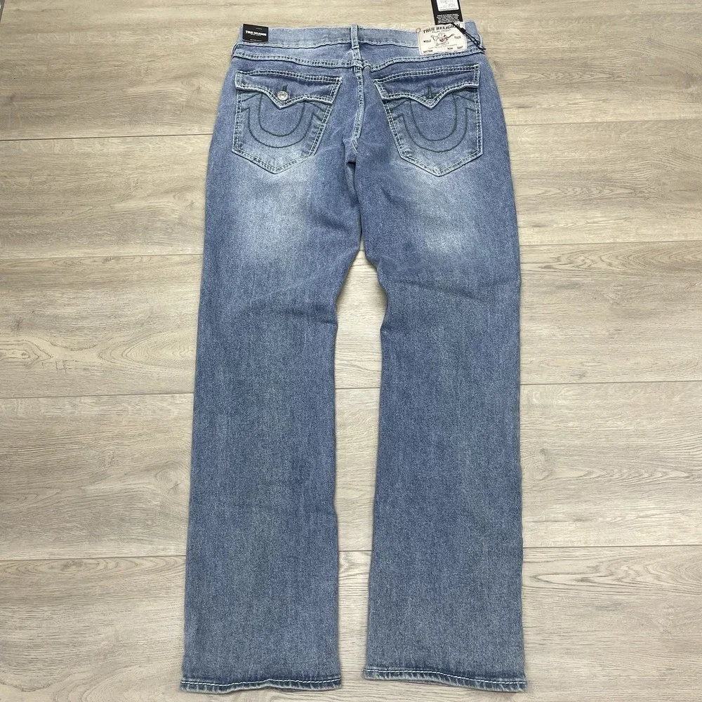 True Religion Ricky Big T Flap Relaxed Straight Jeans Sz 32x34 Light Pacific Was
